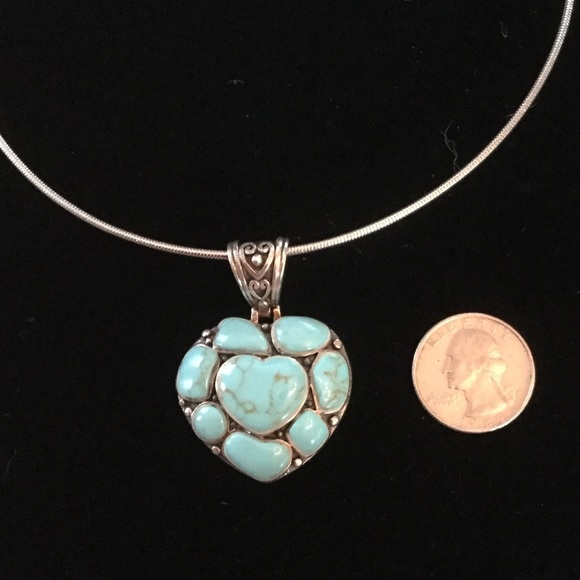 Genuine Sterling Silver Turquoise Heart Choker - Picture 4 of 4